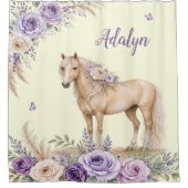 Rideaux De Douche Fille Monogramme Cheval Rose Jaune Violet (Devant)