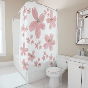 Rideaux De Douche Fille rose japonaise fleurs blanc motif pour elle