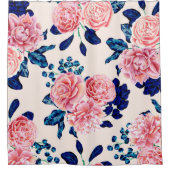 Rideaux De Douche Fille Rose Marine Bleu Pays Fleurs Peintes (Devant)