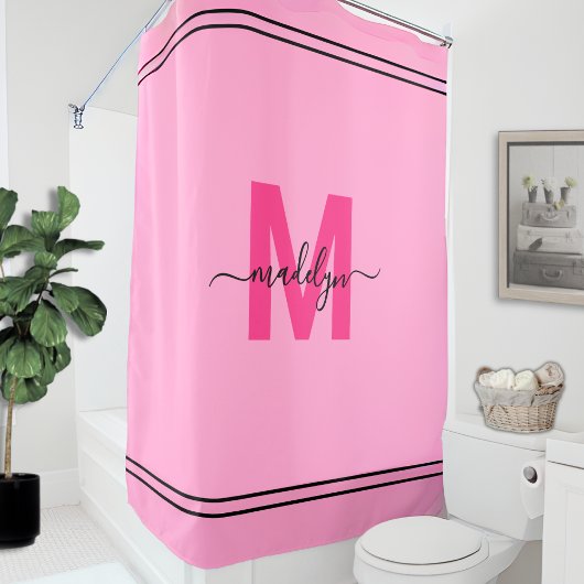Rideaux De Douche Fille rose Personnalisé Nom Élégant Monogramme