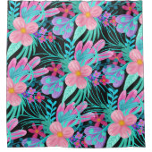 Rideaux De Douche Fille rose violet Turquoise Aquarelle Fleurs Feuil (Devant)