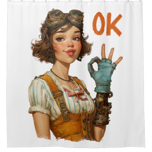 Rideaux De Douche Fille Steampunk geste OK confiant (Devant)