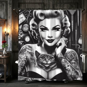Rideaux De Douche Fille tatouée alternative école vintage