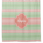 Rideaux De Douche Fille vert Knit Coral rose rayures et nom (Devant)