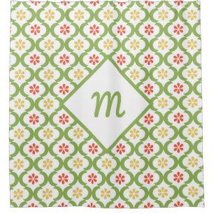 Rideaux De Douche Fille vert Quatrefoil mignonne Daisées et Monogram