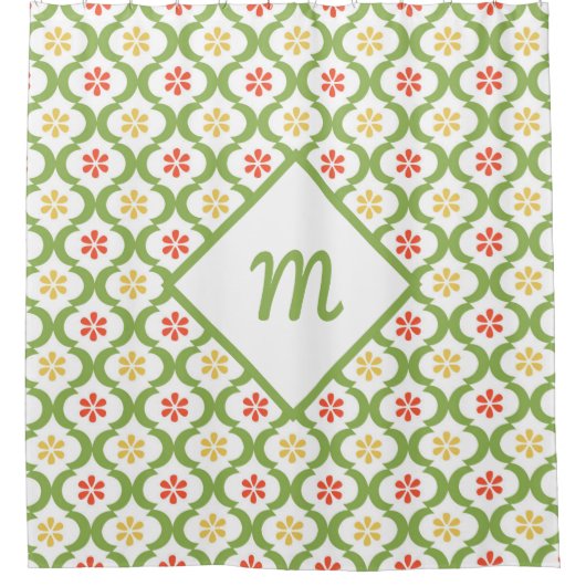Rideaux De Douche Fille vert Quatrefoil mignonne Daisées et Monogram (Devant)