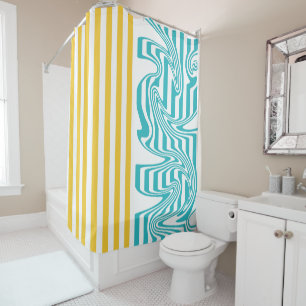 Rideaux De Douche Fissures et torsades en Turquoise et Jaune