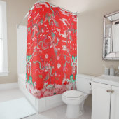Rideaux De Douche Five Phoenixes in Garden Chinese Red Floral  (En situation)