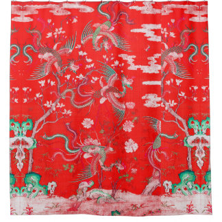 Rideaux De Douche Five Phoenixes in Garden Chinese Red Floral