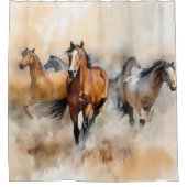 Rideaux De Douche "Five Wild Mustangs" Aquarelle Occidentale Dusty (Devant)