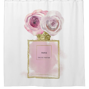 Rideaux De Douche Flacon de parfum Floral Fashion Roses roses or Gla