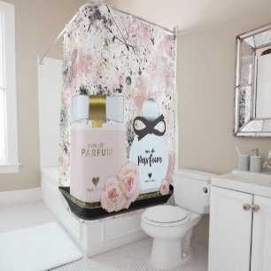 Rideaux De Douche Flacons de parfum New York Or et Roses Roses Blush