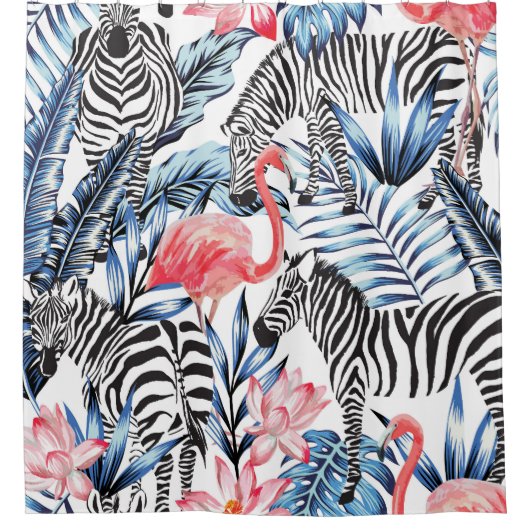 Rideaux De Douche Flair tropical : Flamant rose Zebra Paradise (Devant)