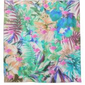 Rideaux De Douche Flamant floral rose turquoise tropical moderne (Devant)