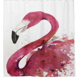 Rideaux De Douche Flamant rose   Aquarelle mignonne Flamant rose cad