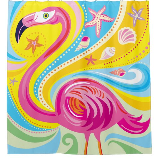 Rideaux De Douche Flamant rose avec étoile de mer (Devant)