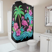 Rideaux De Douche Flamant rose de néon tropical (En situation)