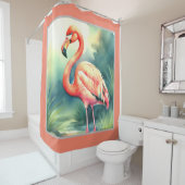 Rideaux De Douche Flamant rose de peinture aquarelle (En situation)