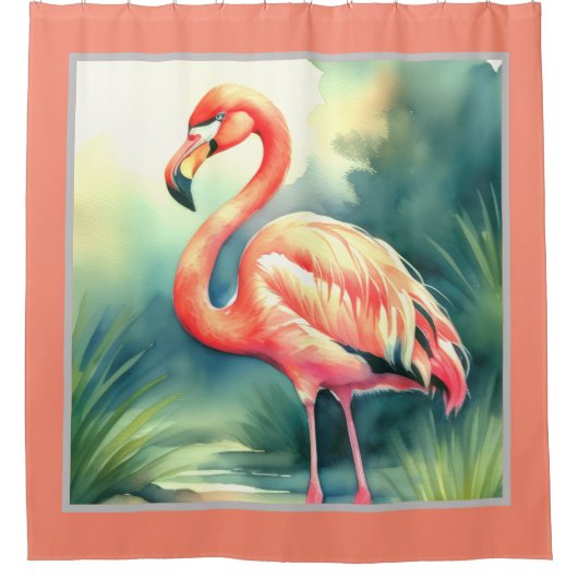Rideaux De Douche Flamant rose de peinture aquarelle (Devant)