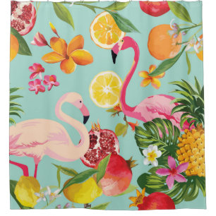 Rideaux De Douche Flamant rose des fruits tropicaux Motif Vintage
