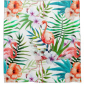 Rideaux De Douche Flamant rose du Paradis tropical Fleurs Feuilles (Devant)