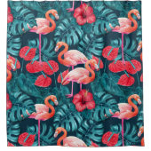 Rideaux De Douche Flamant rose et aquarelle du jardin tropical (Devant)