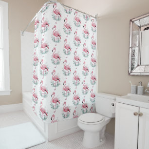 Rideaux De Douche Flamant rose et fleurs