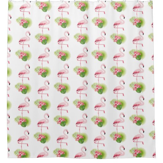 Rideaux De Douche Flamant rose et palmiers (Devant)