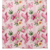 Rideaux De Douche Flamant rose Exotique Volant Et Fleurs (Devant)