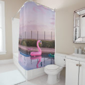Rideaux De Douche Flamant rose flotteur dans la piscine (En situation)