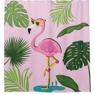 Rideaux De Douche Flamant rose Palm Feuille Tropical Design
