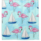Rideaux De Douche Flamant rose rose Blue Voilier Preppy (Devant)