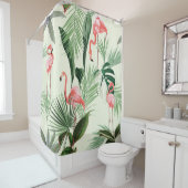 Rideaux De Douche Flamant rose rose Fleurs exotiques Motif (En situation)