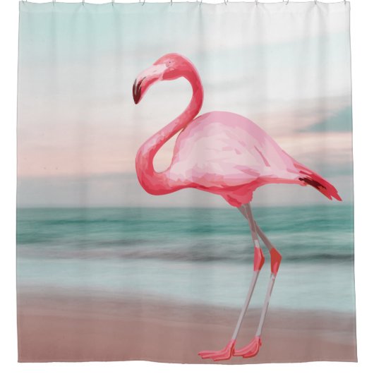 Rideaux De Douche Flamant rose rose Illustration Tropical Beach Suns (Devant)