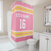 Rideaux De Douche Flamant rose rose jaune blanc rayures sport Jersey (En situation)