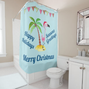 Rideaux De Douche Flamant rose rose lunique Noël tropical