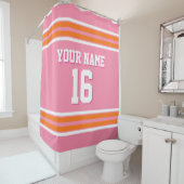 Rideaux De Douche Flamant rose Rose Orange White Stripes Sport Jerse (En situation)
