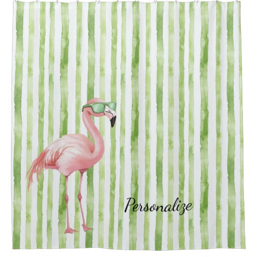 Rideaux De Douche Flamant rose rose vert (Devant)