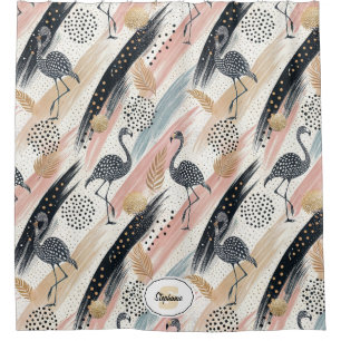 Rideaux De Douche Flamant rose stylisé et Motif brosse
