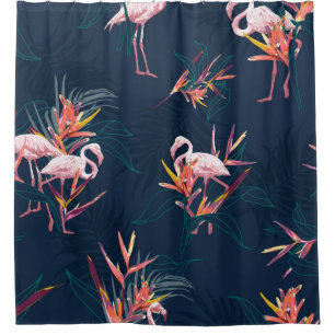 Rideaux De Douche Flamant rose tropical Hawaii avec l'oiseau du Para