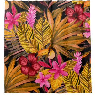 Rideaux De Douche Flamant rose tropical : Hibiscus Motif d'été