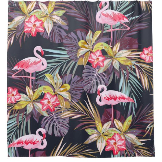 Rideaux De Douche Flamant rose Tropical : Motif sans couture d'été (Devant)
