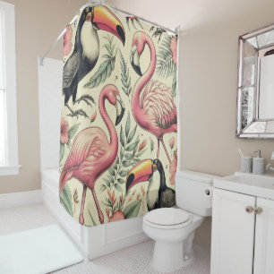 Rideaux De Douche Flamant rose vintage et Toucan sans couture