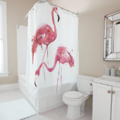 Rideaux De Douche Flamants roses aquarelle, Design élégant. (En situation)