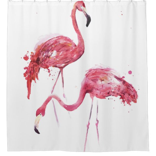 Rideaux De Douche Flamants roses aquarelle, Design élégant. (Devant)