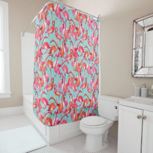 Rideaux De Douche Flamants roses aquarelles rassemblés