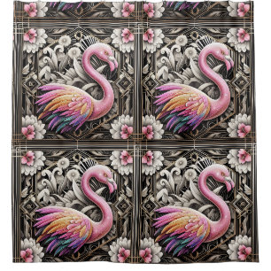 Rideaux De Douche Flamants roses Art Déco rétro