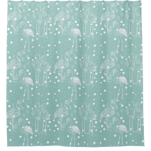 Rideaux De Douche Flamants roses blancs de style scandinave sur Turq (Devant)