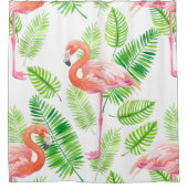 Rideaux De Douche Flamants roses et feuilles tropicaux (Devant)