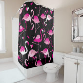 Rideaux De Douche flamants roses, motif sans soudure foncée. (En situation)